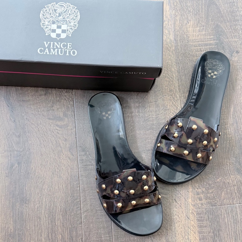 NIB Vince Camuto Emelon Studded Jelly Slide Sandals | Tortoise | Size: 7 - Picture 3 of 8